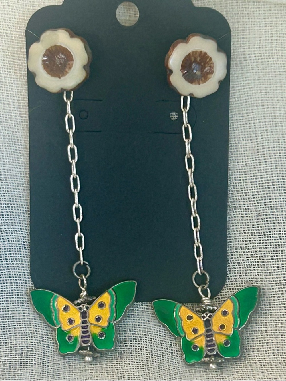 Enamel Green and Yellow Butterfly Drop Earrings - Women Jewelry
